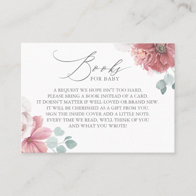 Dusty Ro Flowers Elegant Bokar för Baby Card Visitkort (Framsida)