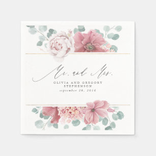 Dusty Ro Flowers Elegant Botanical Mr. och Mrs. Pappersservett