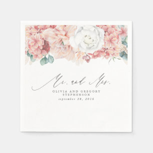Dusty Ro Flowers Elegant Botanical Mr. och Mrs. Pappersservett