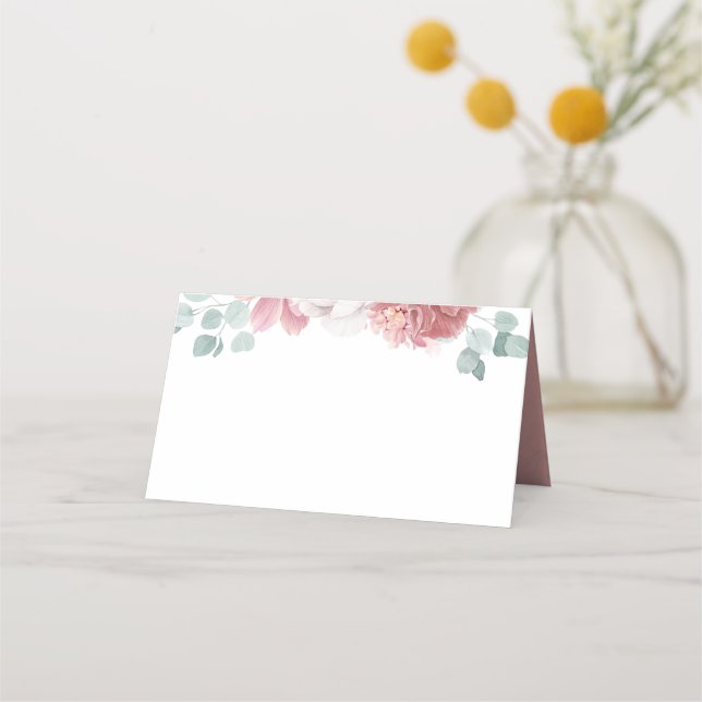Dusty Ro Flowers Elegant Romantic Bröllop Placeringskort (Framsida)