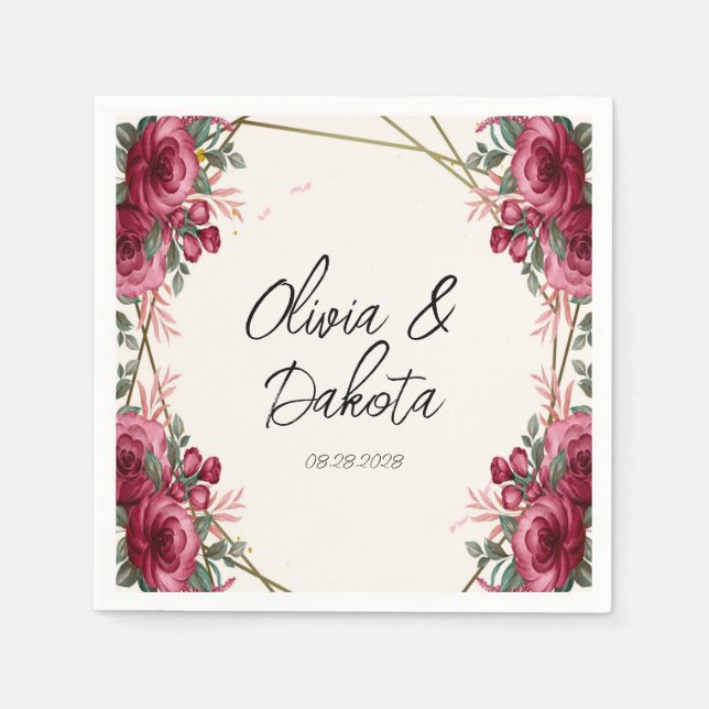 Dusty Ro Geometric Blommigt Bröllop Pappersservett (Framsidan)