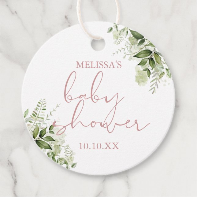 Dusty Ro Greenery Blommigt Girl Baby Shower Gåvor Etiketter (Framsida)