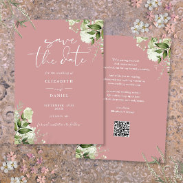 Dusty Ro Greenery Blommigt QR Code Bröllop Spara Datumet