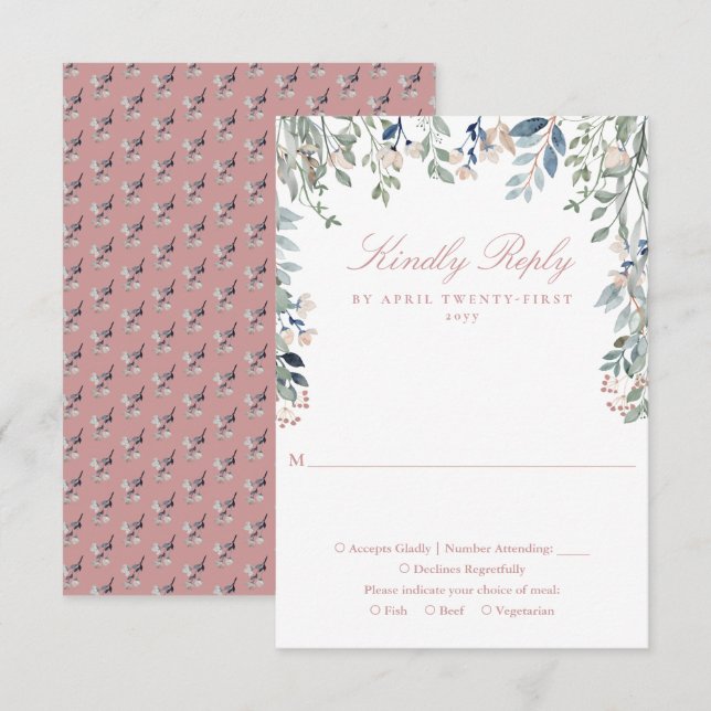 Dusty Ro Greenery Blommigt Wildblommor Bröllop OSA Kort (Fram/baksida)