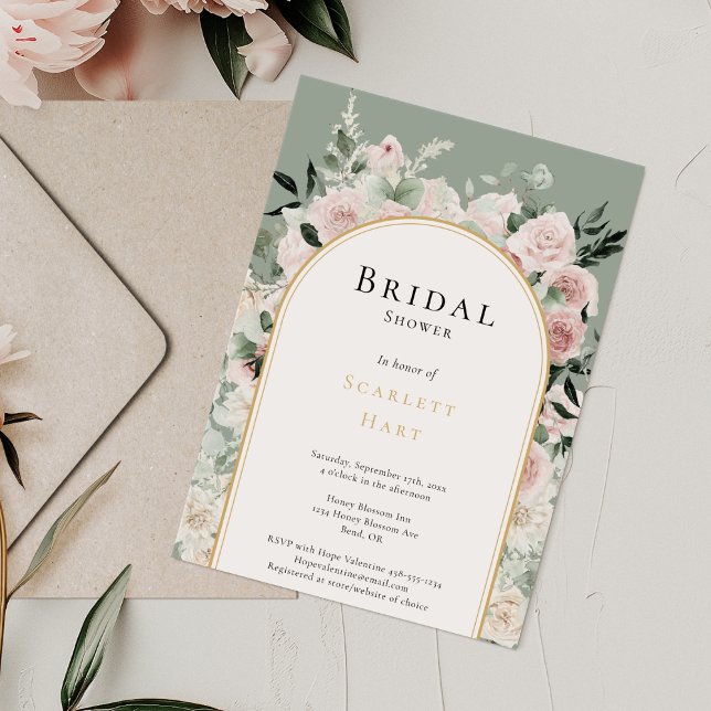 Dusty Ro Guld Arch Sage Simple Möhippa Inbjudningar (Skapare uppladdad)