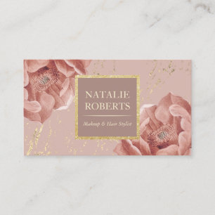 Dusty Ro Guld Blommigt Makeup Artist Hair Salon Visitkort
