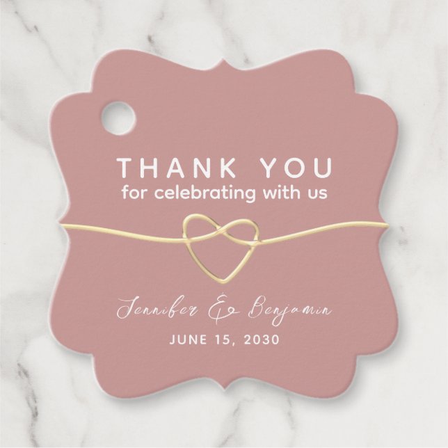 Dusty Ro Guld Heart Bröllop Gåvor Etiketter (Framsida)