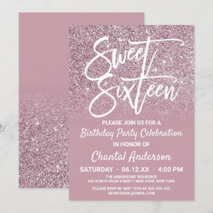 Dusty Ro Guld Rosa Glitter Ombre Sweet sixteen Inbjudningar