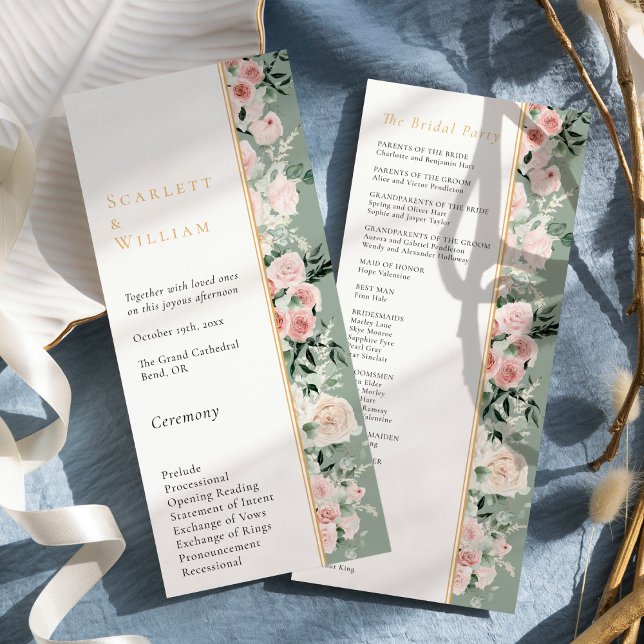 Dusty Ro Guld Sage Grönt Modern Bröllop Program (Skapare uppladdad)