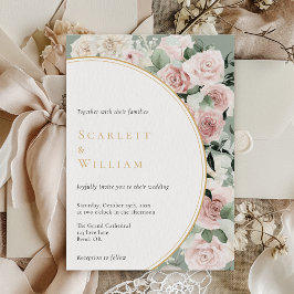 Dusty Ro Guld Sage Grönt Vintage Blommigt Bröllop Inbjudningar
