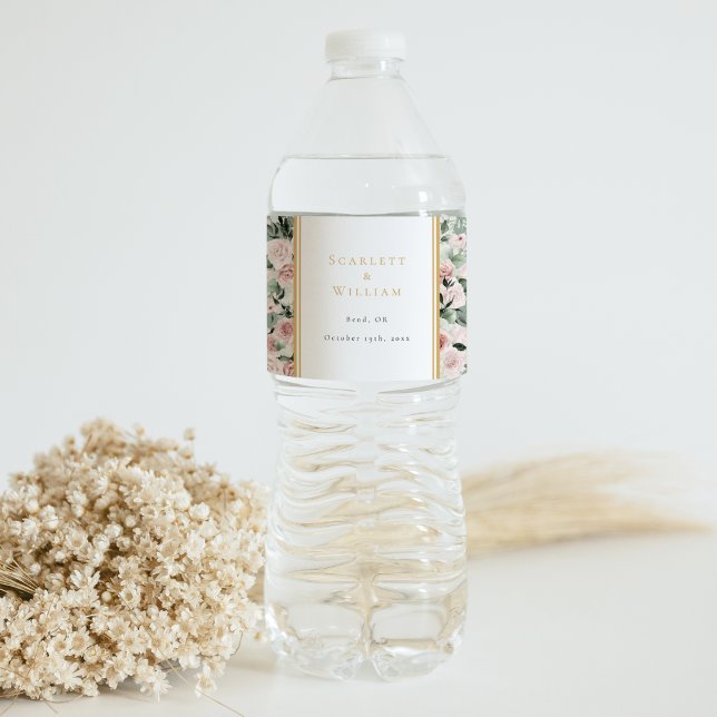 Dusty Ro Guld Sage Grönt Vintage bröllop Vattenflaskor Etikett (Skapare uppladdad)