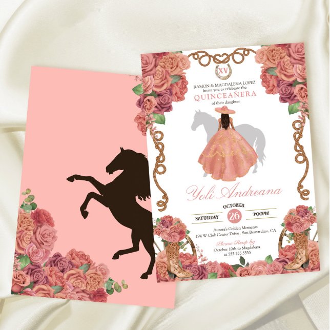 Dusty Ro Guld  Western Charro Quinceañera Inbjudningar (Skapare uppladdad)