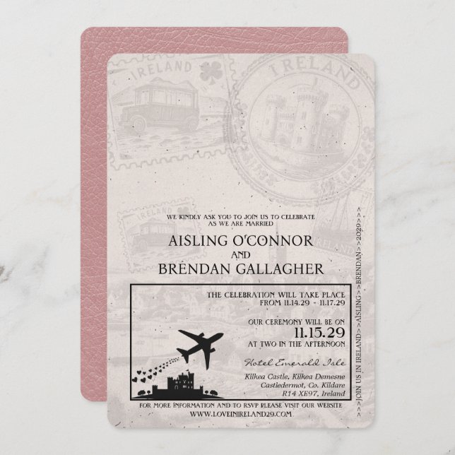 Dusty Ro Ireland Passport Wedding bjudande Inbjudningar (Fram/baksida)