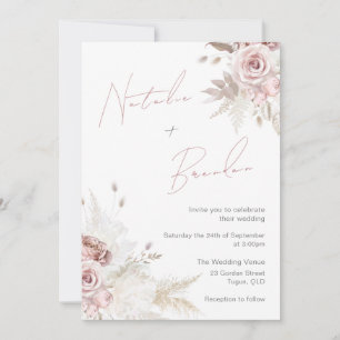 Dusty Ro & Ivory Modern Script Blommigt Bröllop Inbjudningar