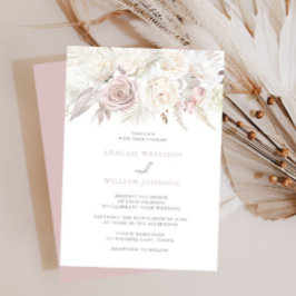 Dusty Ro & Ivory Vit ros Blommigt Bröllop Inbjudningar