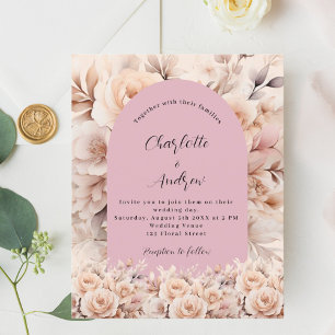 Dusty ro kräm blommigt Arch bröllopsinbjudan