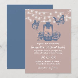 Dusty Ro Lantern & Butterflies Rustic Bröllop Inbjudningar