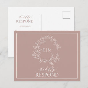 Dusty Ro Leafy Vapensköld Monogram Bröllop OSA Inbjudan Vykort