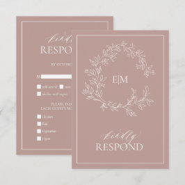 Dusty Ro Leafy Vapensköld Monogram-Bröllop OSA-kor OSA Kort