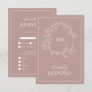 Dusty Ro Leafy Vapensköld Monogram-Bröllop OSA-kor OSA Kort