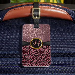 Dusty Ro Leopard Skin och Glitter - Monogram Bagagebricka