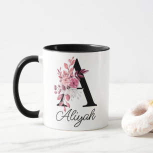Dusty Ro Mauve Blommigt Brev A Monogram Mugg