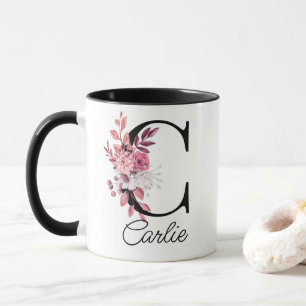 Dusty Ro Mauve Blommigt Brev C Monogram Mugg