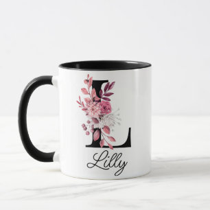 Dusty Ro Mauve Blommigt Brev L Monogram Initial Mugg