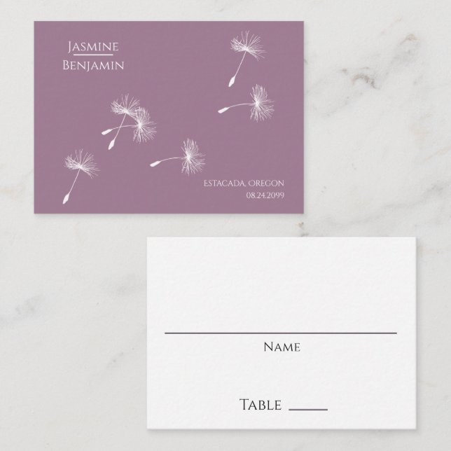Dusty Ro Mauve Dandelion Seed Bröllop Placeringskort (Fram/baksida)