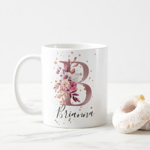 Dusty Ro Mauve Rosa Blommigt Monogram Brev B Kaffemugg