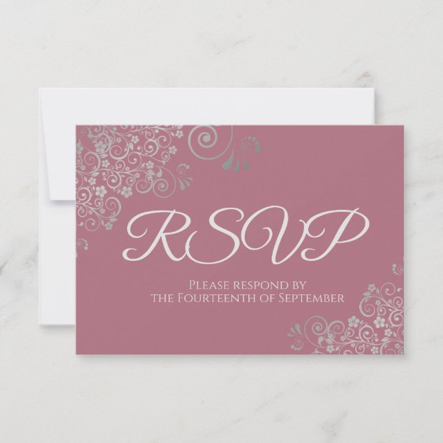 Dusty Ro Mauve Rosa Elegant Silver Snöre Bröllop OSA Kort (Framsida)