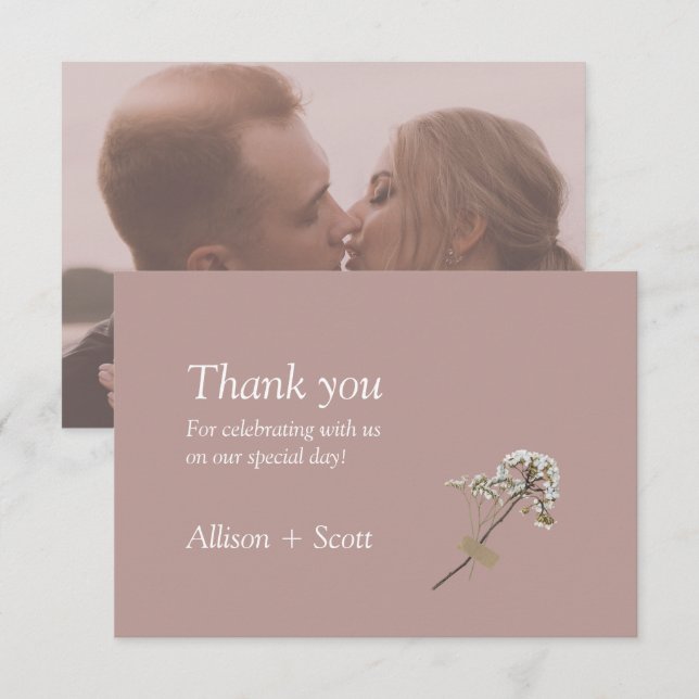 Dusty Ro minimalist Elegant Hand Press Blommigt Tack Kort (Fram/baksida)