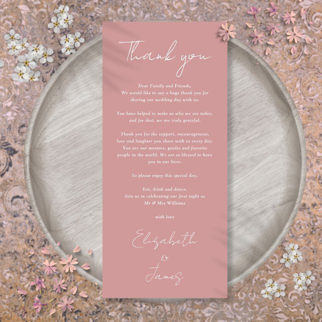 Dusty Ro-minimalistkort för Bröllop-Tack Meny (Dusty Rose Minimalist Wedding Thank You Place Card
)