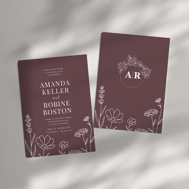 Dusty Ro Modern Blommigt Bröllbjudan Inbjudningar (Skapare uppladdad)