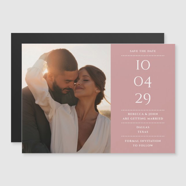Dusty Ro Modern Bröllop Photo Save Date Magnetisk Inbjudningskort (Fram/baksida)