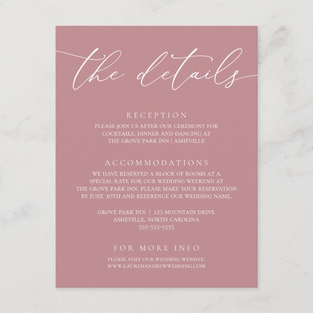 Dusty Ro Modern minimalistisk Bröllop-stängningsbi Tilläggskort (Framsida)