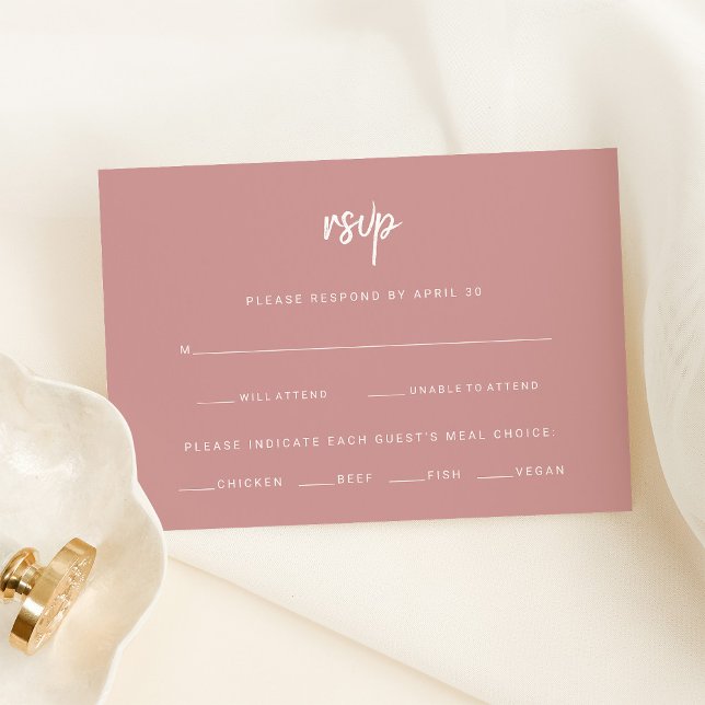 Dusty Ro Modern Script | Bröllop val av måltid OSA Kort (A modern dusty pink wedding rsvp card)