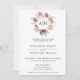 Dusty Ro Monogram bröllopsinbjudan Inbjudningar