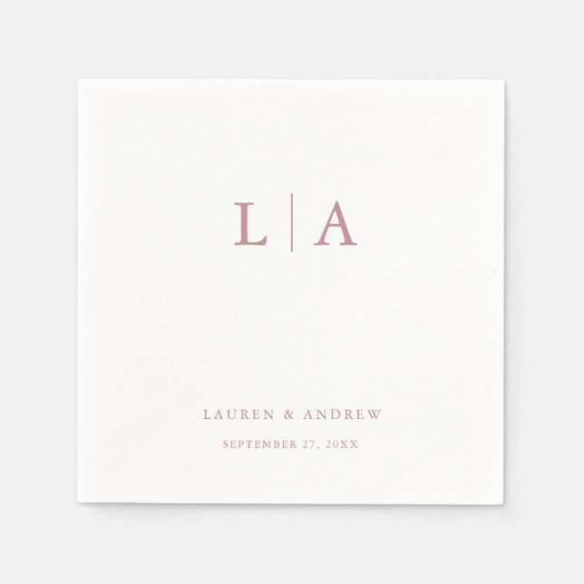 Dusty Ro Monogram Elegant Simple Bröllop Napkins Pappersservett (Framsidan)