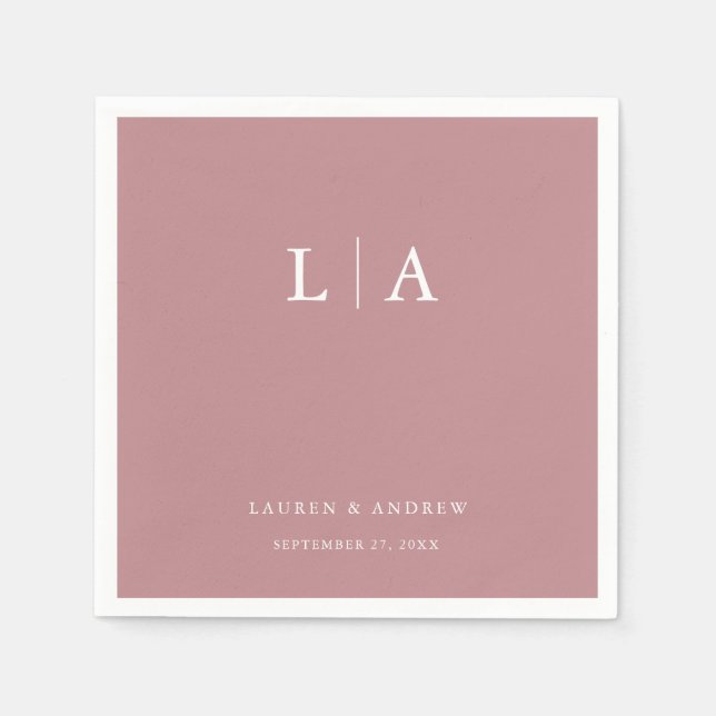 Dusty Ro Monogram Elegant Simple Bröllop Napkins Pappersservett (Framsidan)