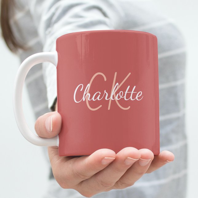Dusty ro monogram initialer namn kaffemugg (Skapare uppladdad)