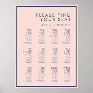 Dusty Ro & Navy Modern Minimal Seatal Bröllop Poster