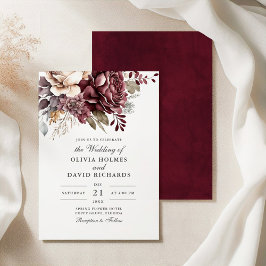 Dusty Ro och Burgundy Blommigt Boho Bröllop Inbjudningar