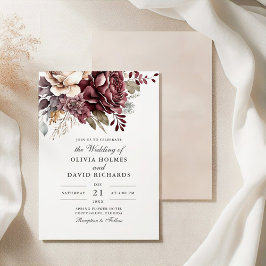 Dusty Ro och Burgundy Blommigt Boho Bröllop Inbjudningar
