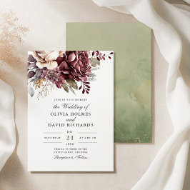 Dusty Ro och Burgundy Blommigt Boho Bröllop Inbjudningar