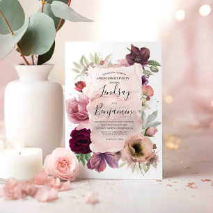 Dusty Ro och Burgundy Blommigt Förlovningsfest Inbjudningar