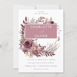 Dusty Ro och Burgundy Wandemodern Bröllop Inbjudningar