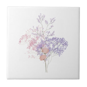 Dusty Ro och Lavender Delicate Wildblomma Kakelplatta
