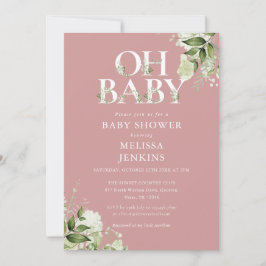Dusty Ro Oh Baby Botanical Greenery Baby Shower Inbjudningar