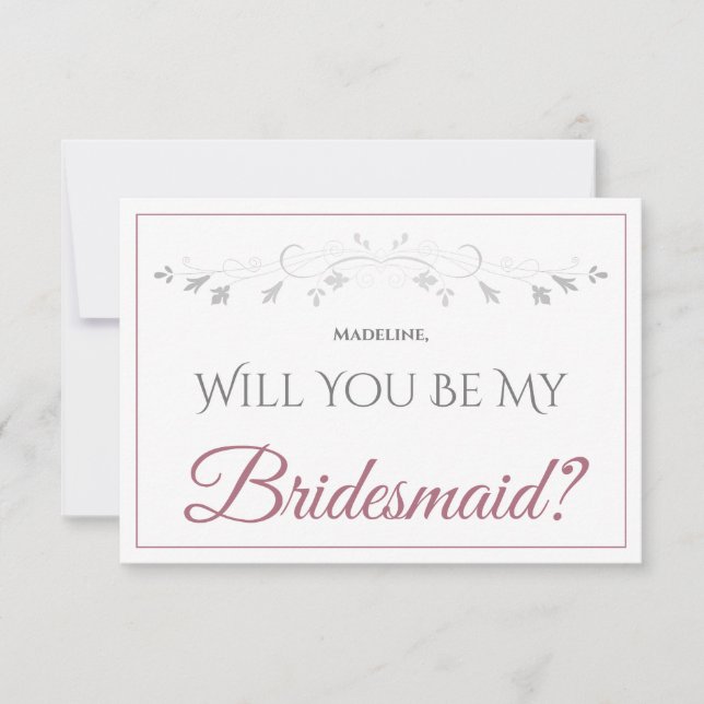 Dusty Ro på vit Elegant blir mitt Bridesmaid-kort Kort (Framsida)